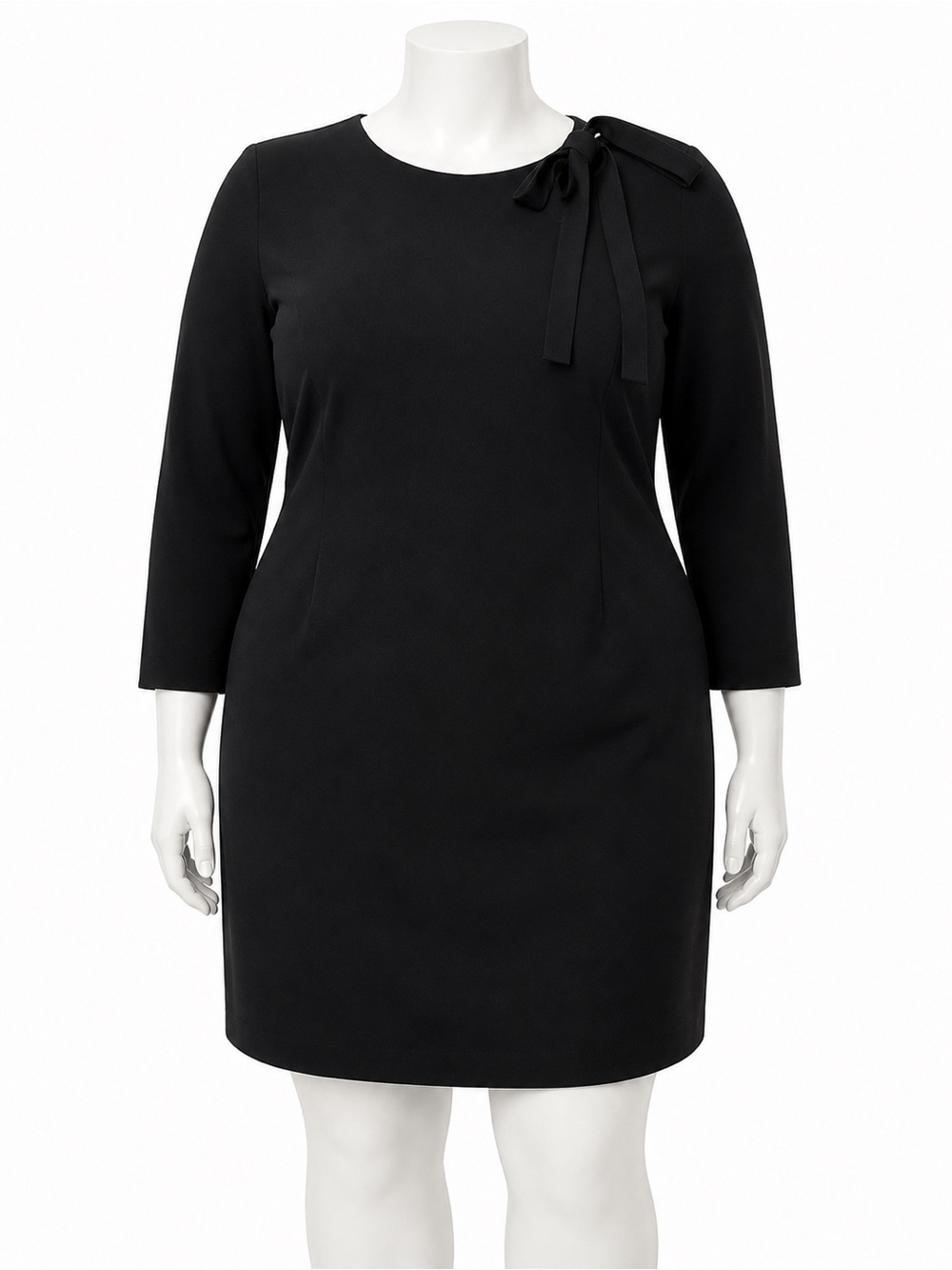 Calvin Klein Black Sheath Dress Size 16 Plus Bow Shoulder 3/4 Sleeve